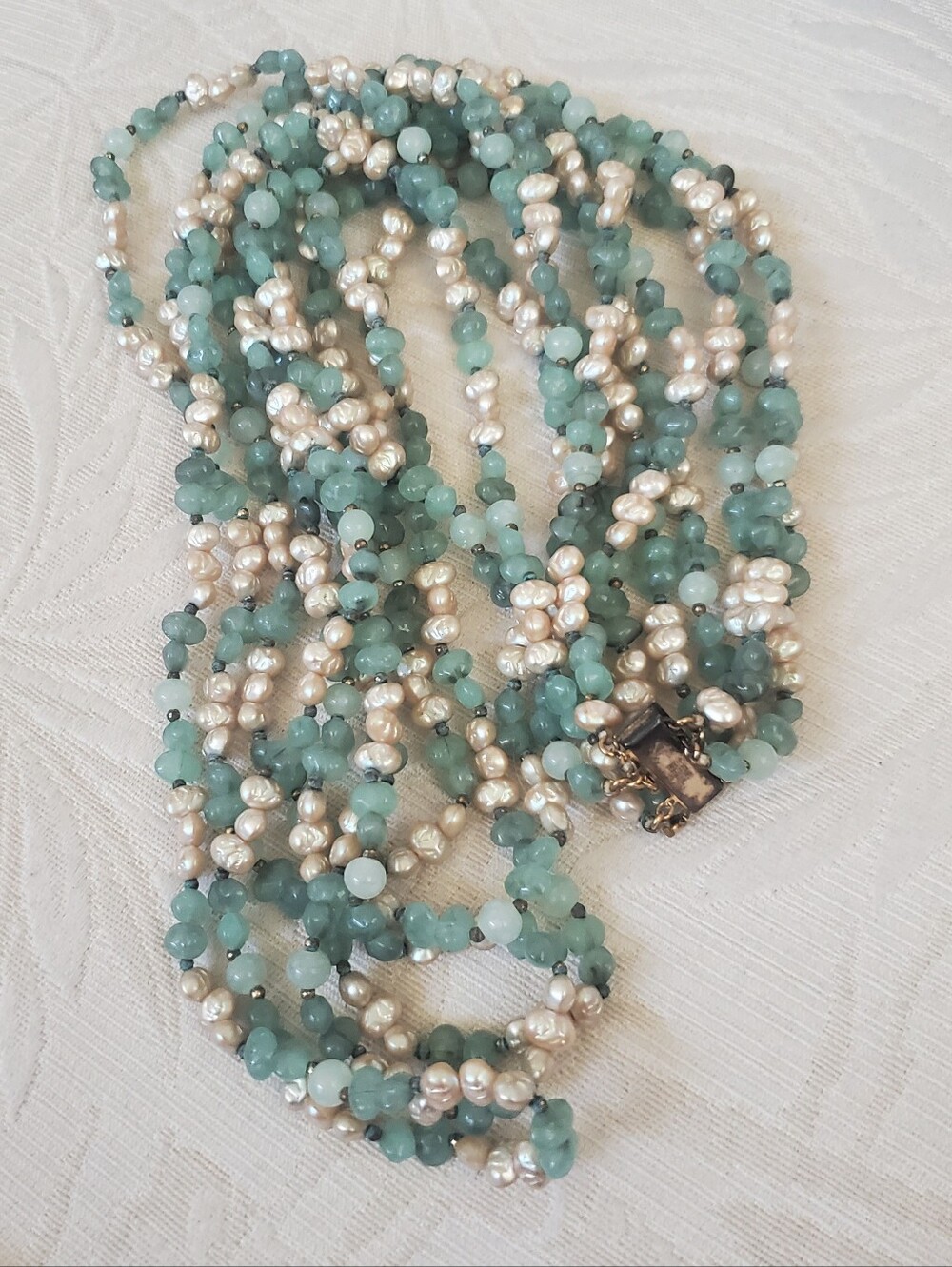 30" Vintage Les Bernard Amazonite and Freshwatet Pearls (5) Strand